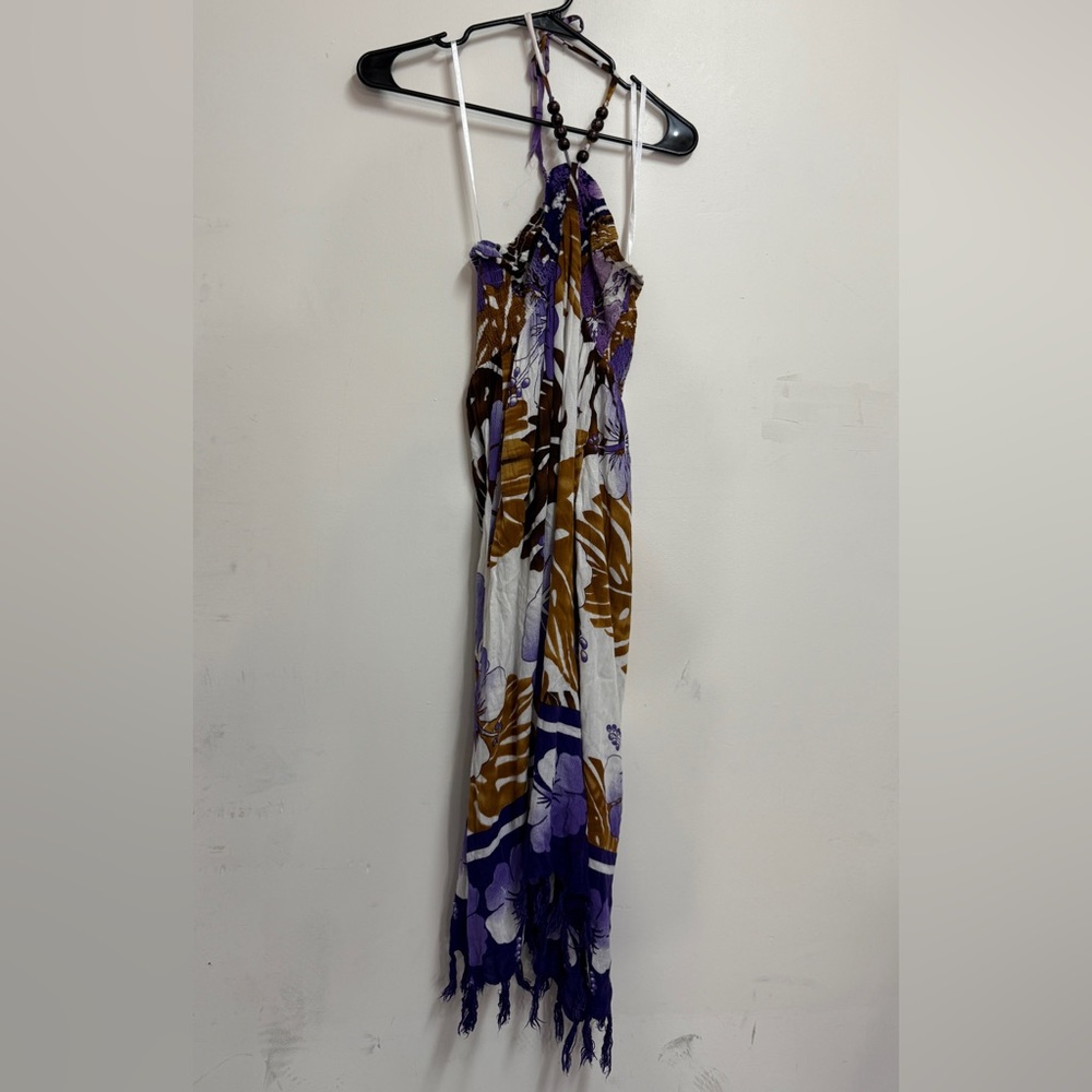 Women’s multicolor floral summer dress purple halter vacation tropical dress
